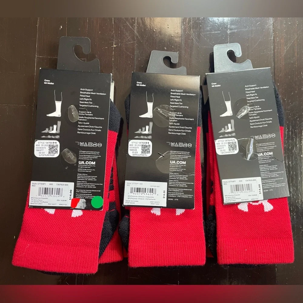 Under Armour Men's Red and Black Crew Socks